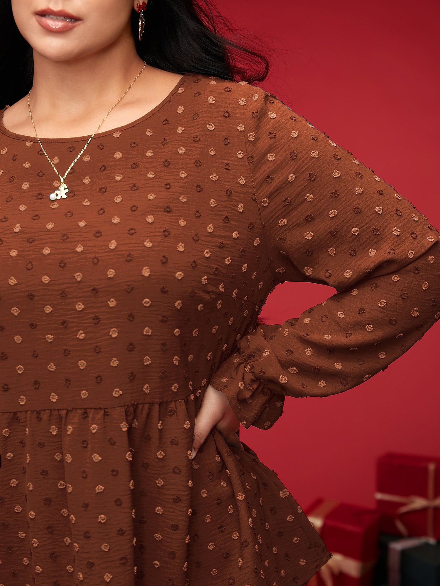 Textured Dot Elastic Cuffs A-line Blouse