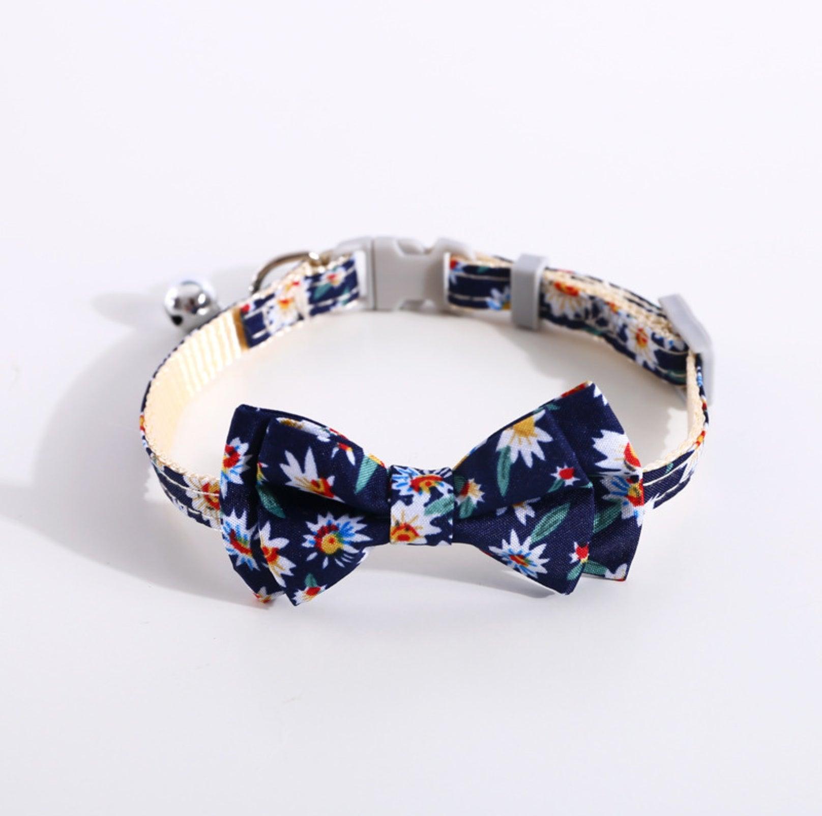 Adjustable Floral Bowtie Collar with Bell