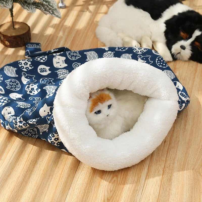 Cat Nest Winter Warm Semi-closed Cat Sleeping Bag Thickened Plush Removable And Washable Pet Mattress