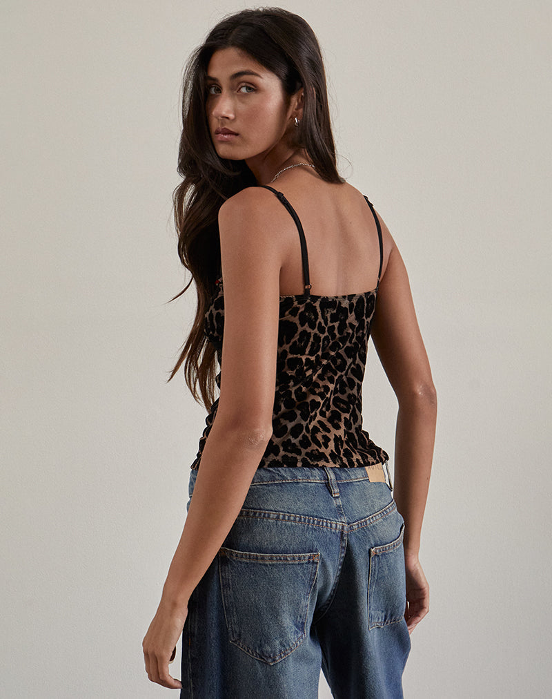 Alcesta Top in Flock Mesh Rar Leopard