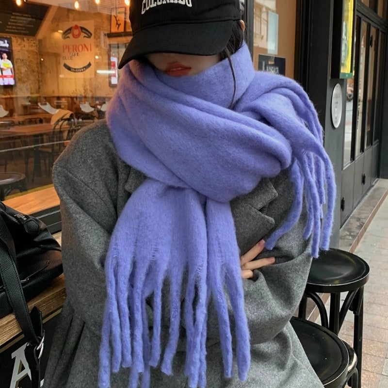 Solid Color Mohair Scarf For Women Autumn And Winter New Scarf  High-grade Thick Warm Shawl