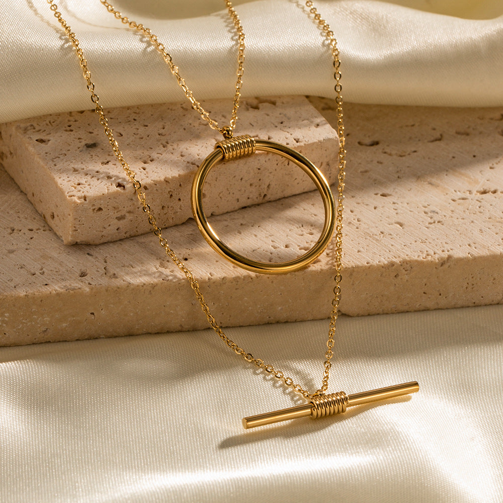 IG Style Circle Geometric Stainless Steel 18K Gold Plated Necklaces