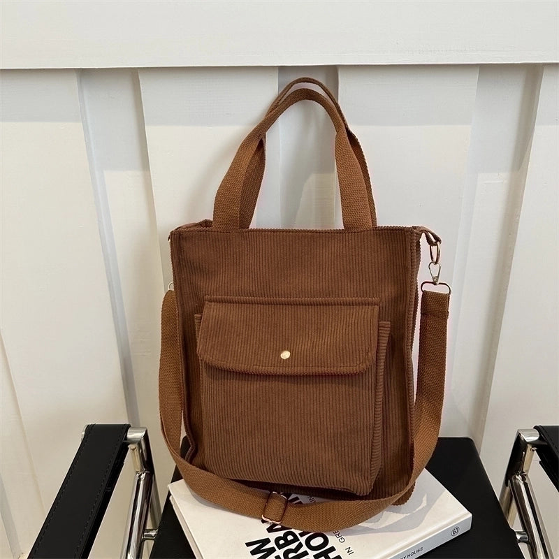 Women's Canvas Solid Color Preppy Style Zipper Handbag