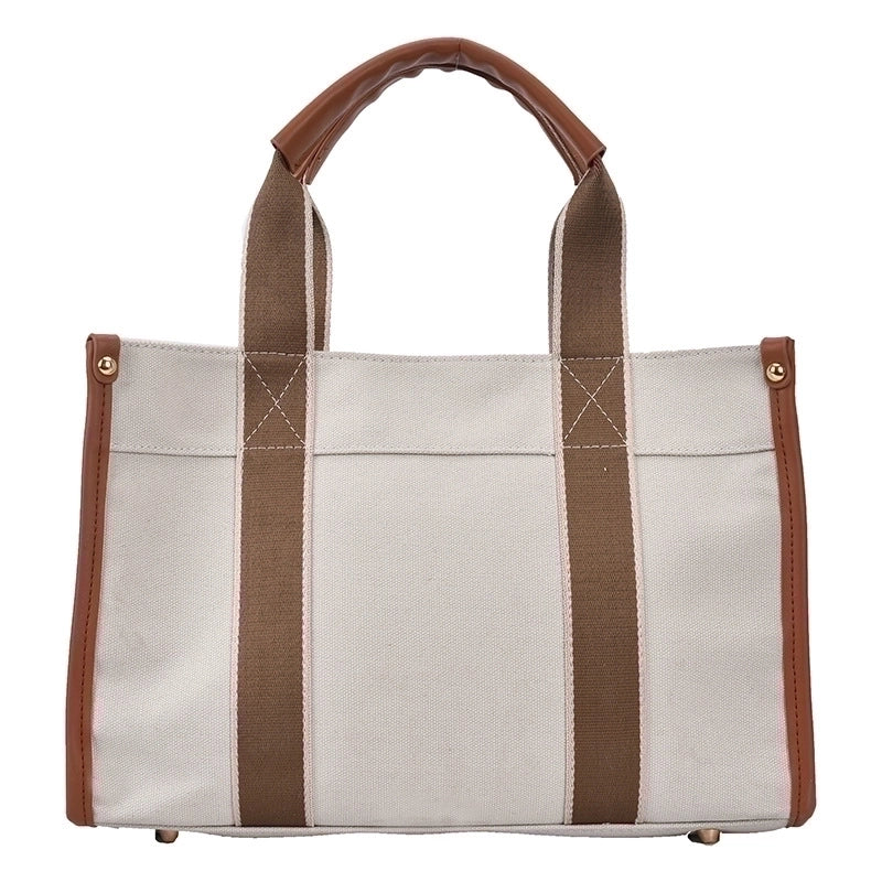 Women's Large Canvas Color Block Classic Style Magnetic Buckle Tote Bag