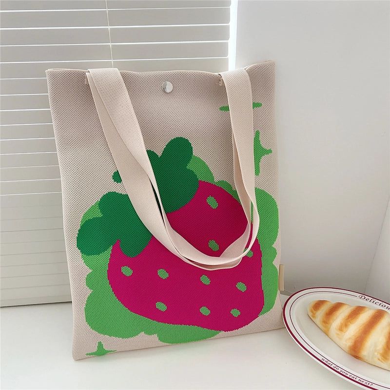 Women's Medium Knit Cartoon Flower Cute Square Lock Clasp Underarm Bag