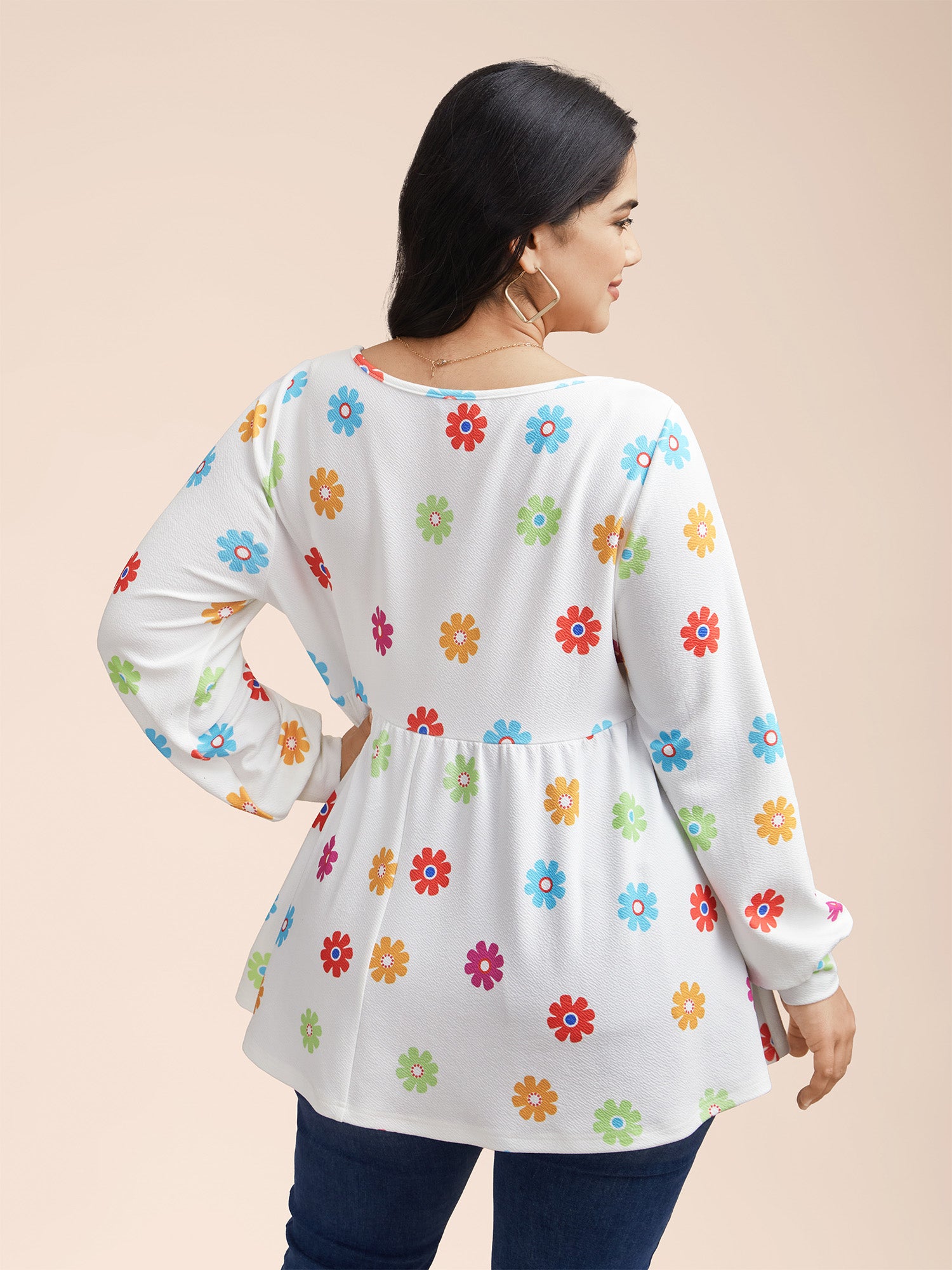 Multi-Color Floral Textured Stretchy Knit Top