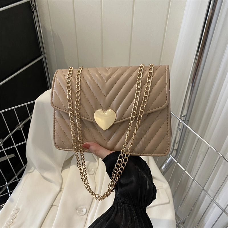 Women's Pu Leather Heart Shape Solid Color Streetwear Square Flip Cover Shoulder Bag Crossbody Bag