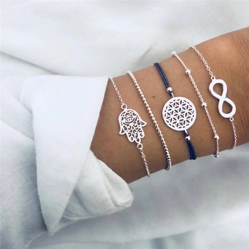 Casual Retro Minimalist Letter Rainbow Moon Stainless Steel Alloy Beaded Drawstring Inlay Artificial Diamond Gold Plated Silver Plated Bracelets