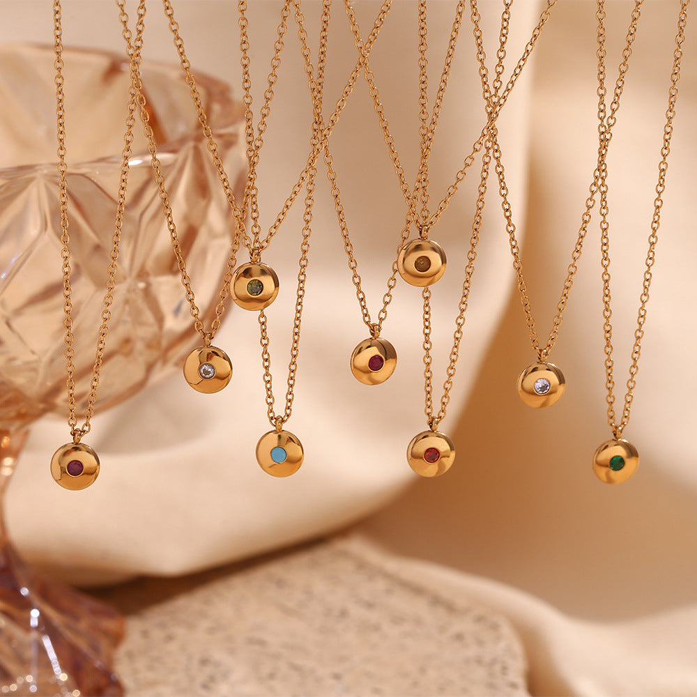 Fashion Round Geometric Stainless Steel 18K Gold Plated Necklaces