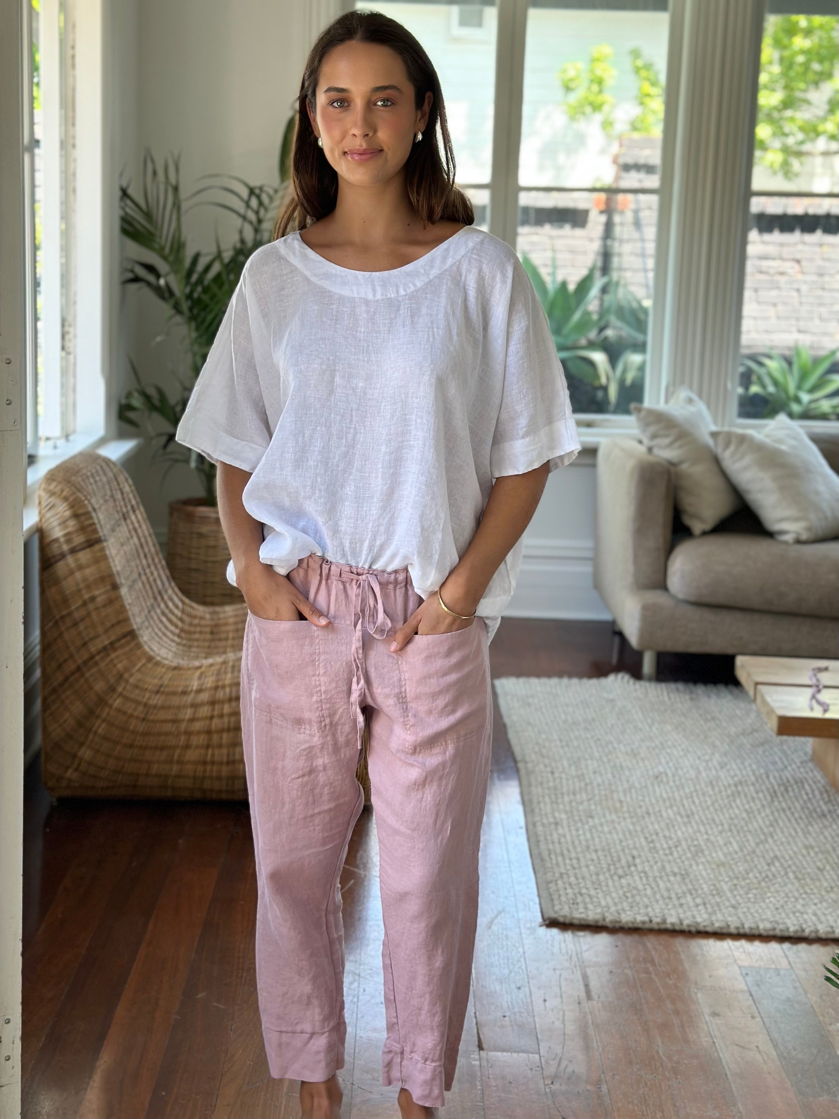 darcy pants - dusty rose linen