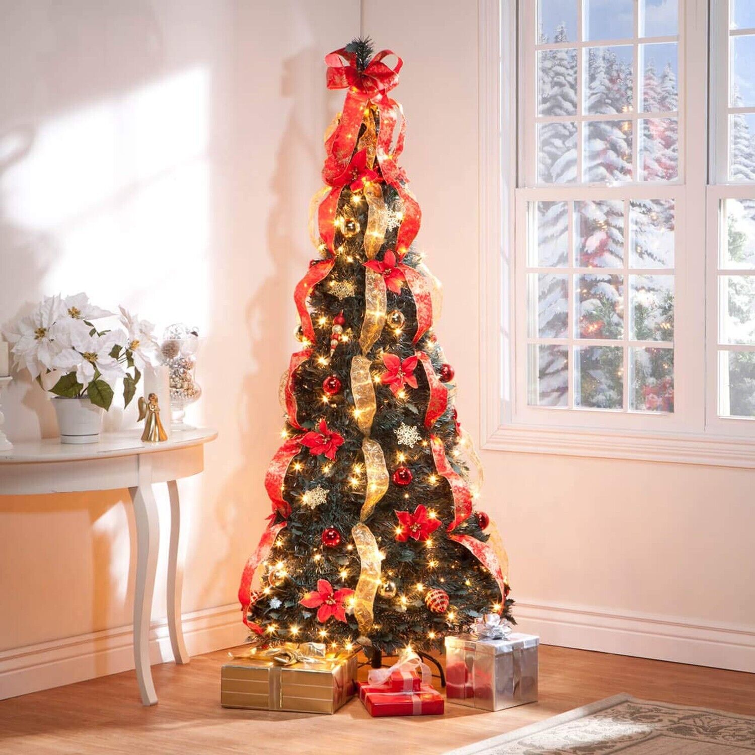 🎅Pop-up Christmas tree with lights and decorations🎄Collapsible Christmas tree with lights🎄Pre-decorated Christmas tree with lights