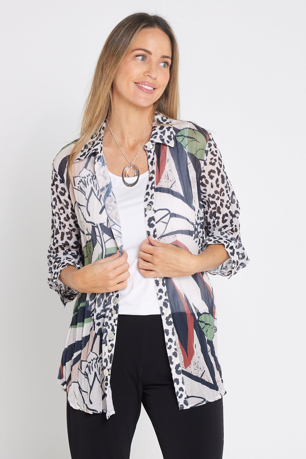 Georgette Digital Print Shirt - Natural Collage