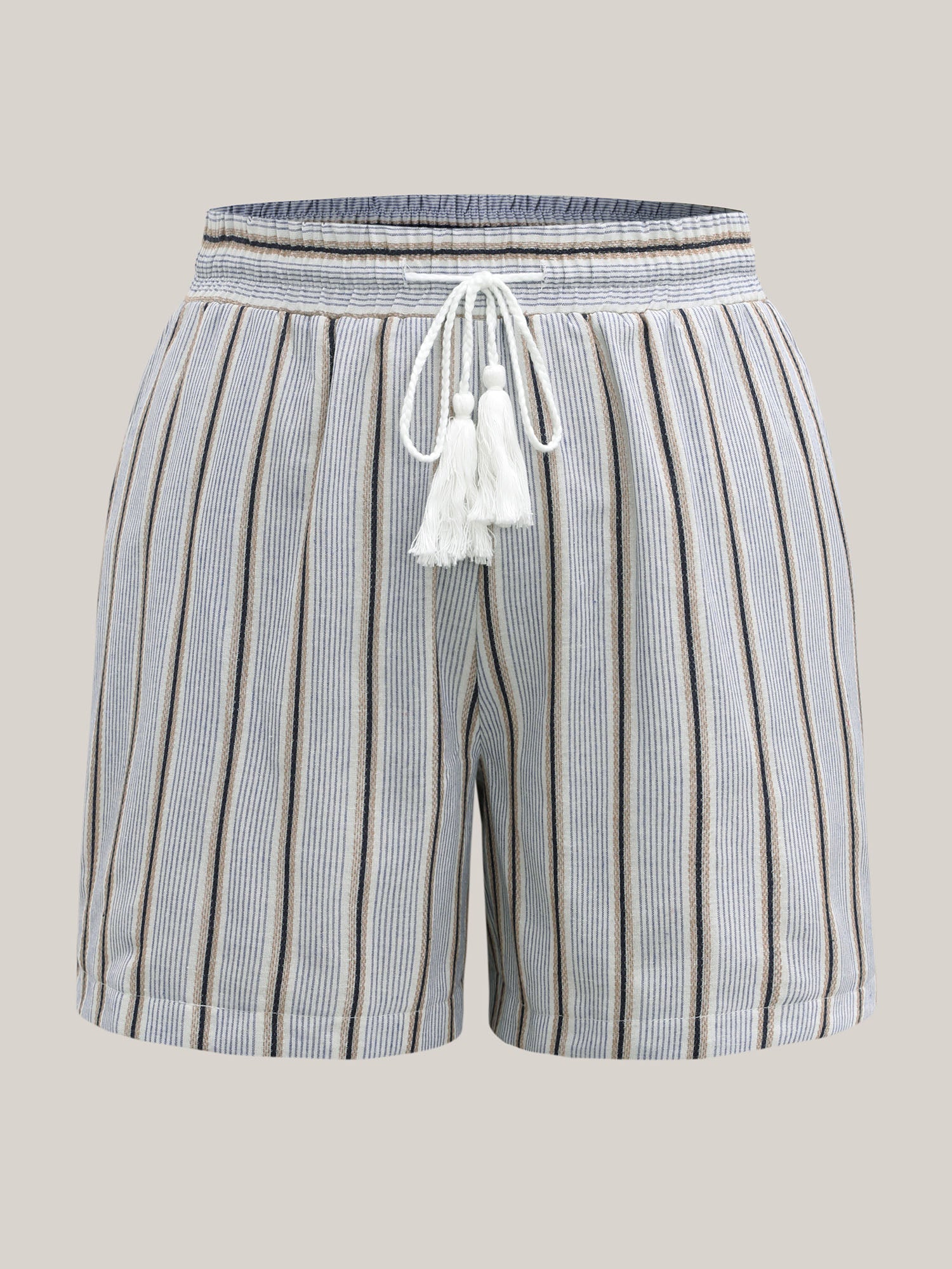 Stripes Tassels Straight-Leg Shorts