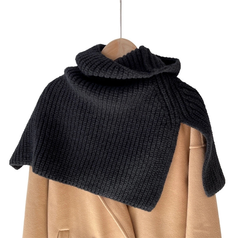 Autumn And Winter  Solid Color Warm Pullover Scarf High Collar Split Scarf Knitted Wool Simple Shawl