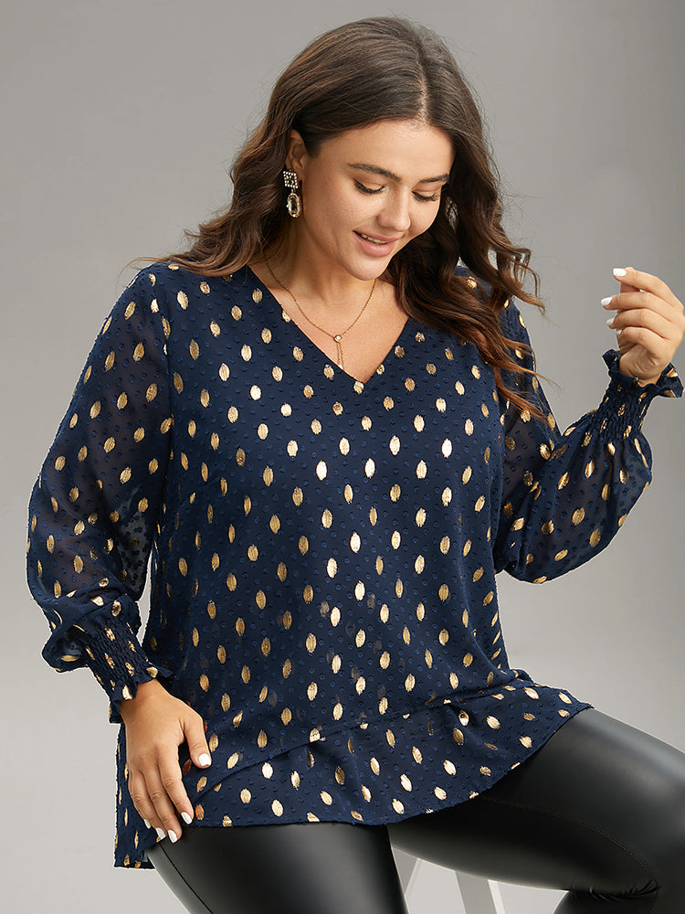 Glitter Polka Dot Textured Shirred Tiered Blouse
