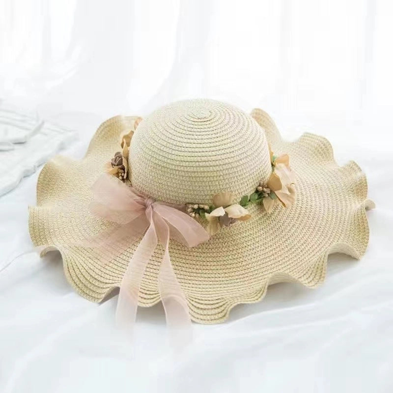 Women's Minimalist Classic Style Color Block Big Eaves Straw Hat