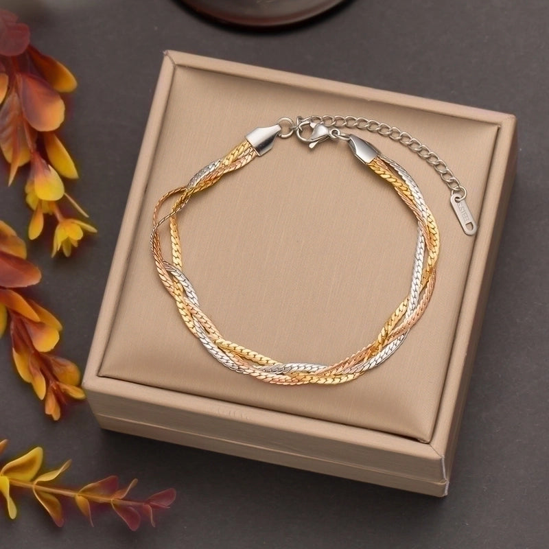 304 Stainless Steel 18K Gold Plated Rose Gold Plated Streetwear Plating Solid Color Layered Necklaces