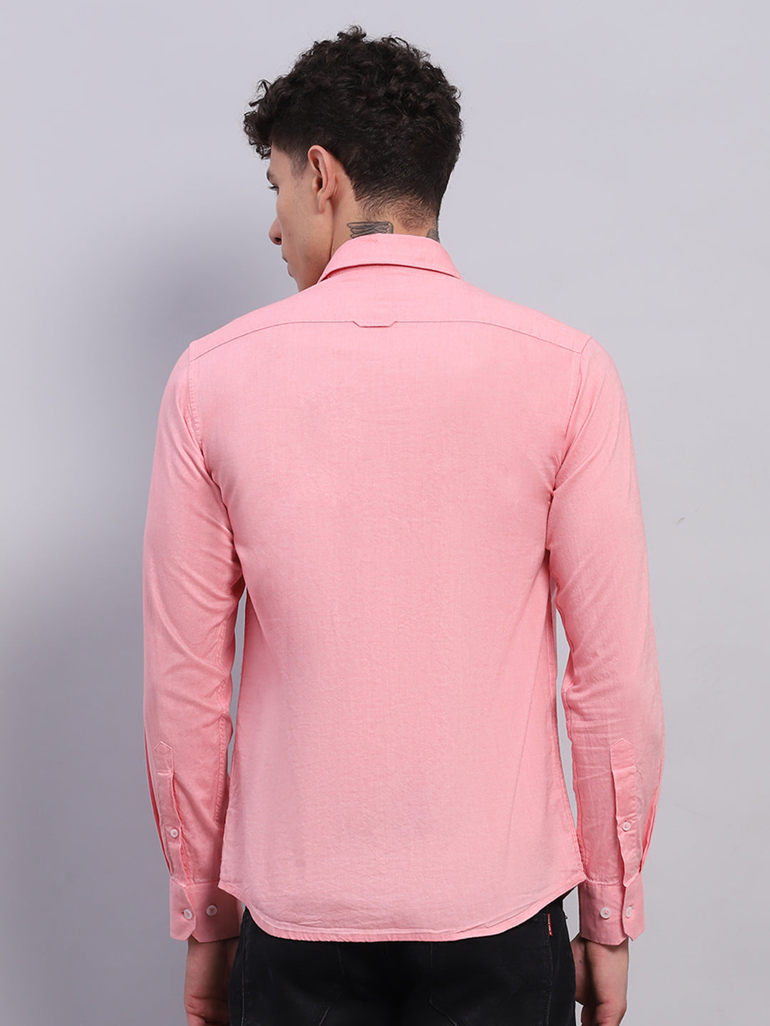 Men Pink Solid Collar Full Sleeve Shirt