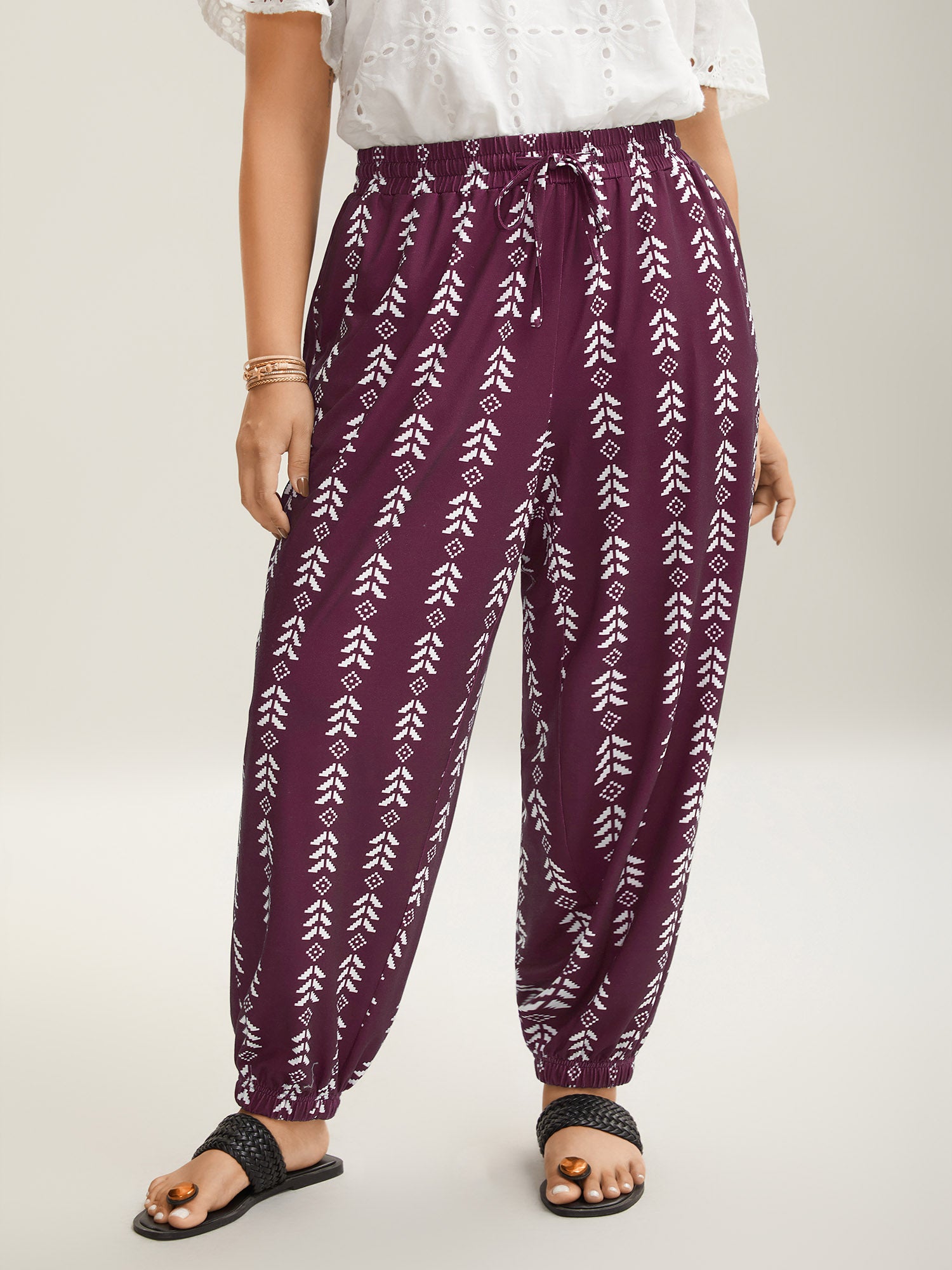 Boho Geometric Print Stretchy Waist Pants