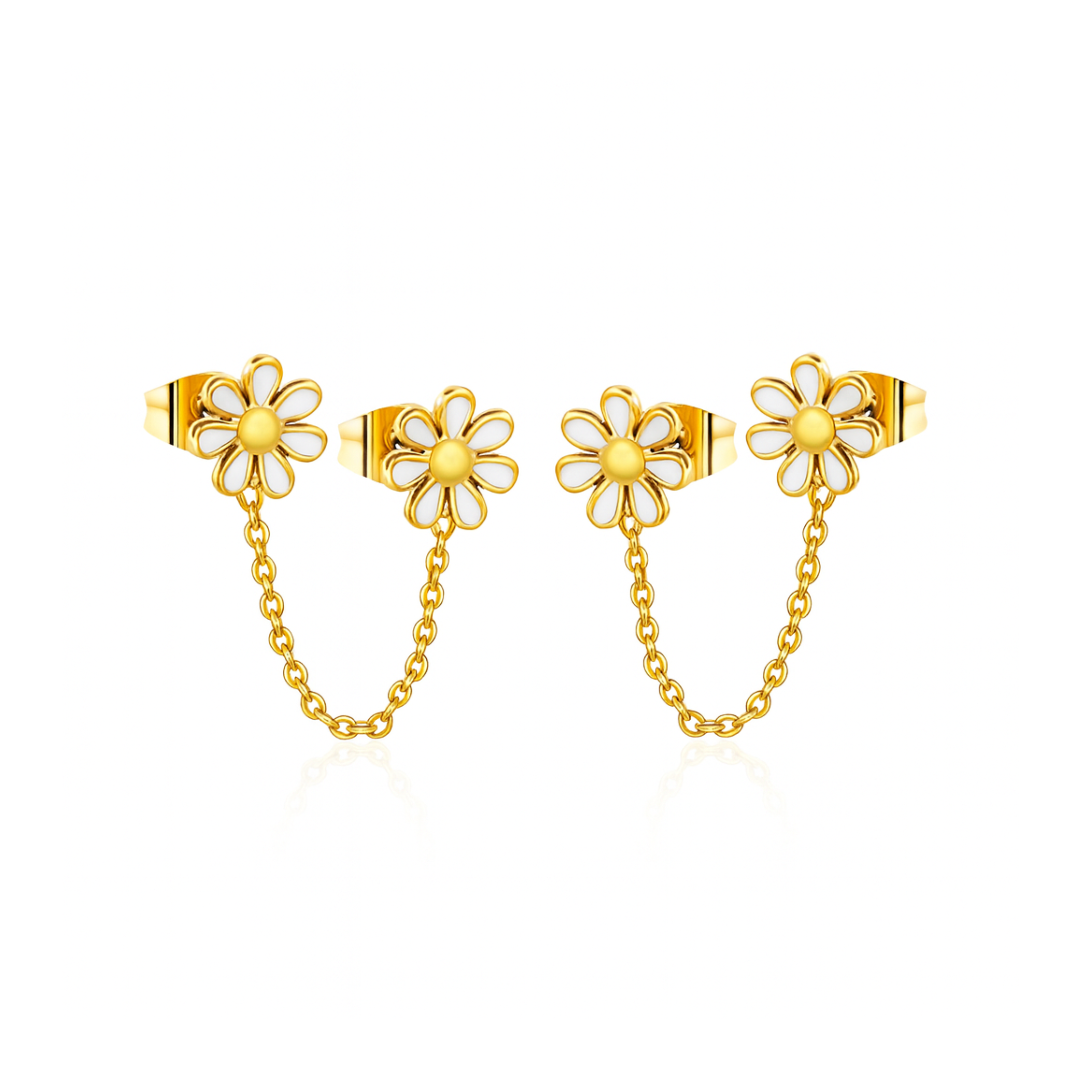 Chained daisy studs - Gold