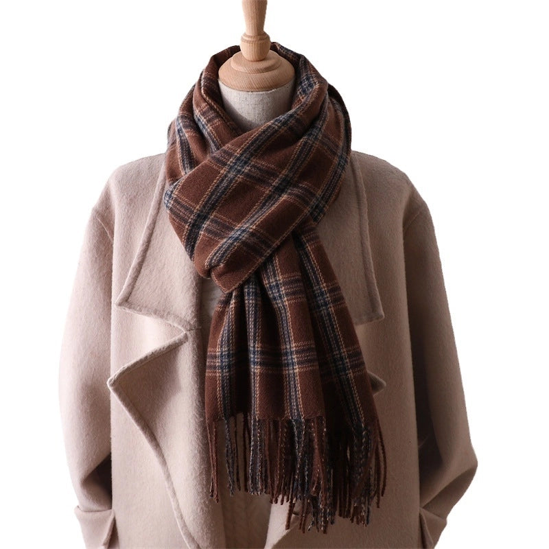 Winter Artificial Cashmere Scarf Couple Thickened Shawl Women's Warm British Plaid Long Tassel Wild Scarf