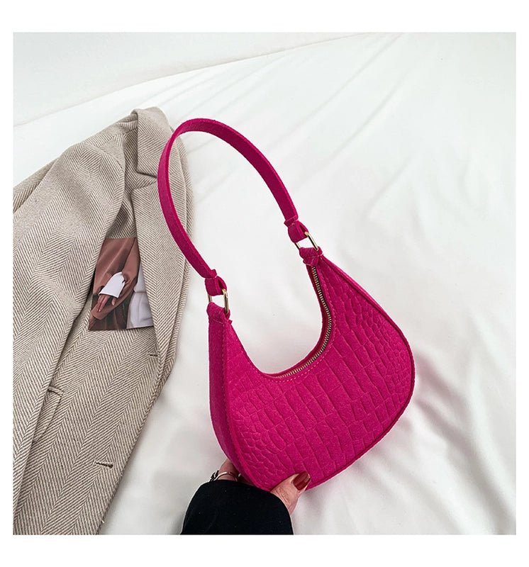 Women's Small Felt Cloth Solid Color Streetwear Sewing Thread Dumpling Shape Zipper Shoulder Bag