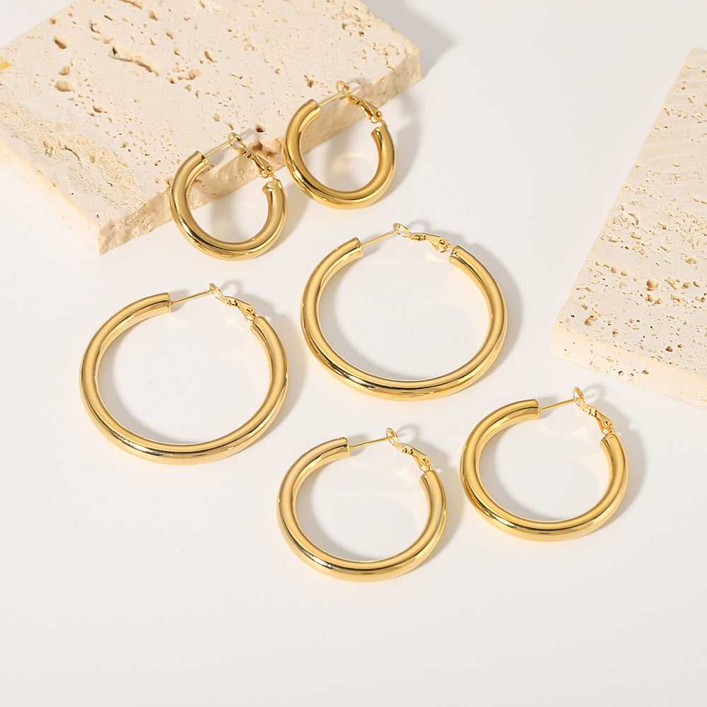 IG Style Round Geometric Stainless Steel Electroplating Earrings