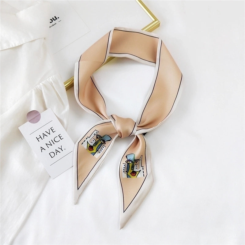 Fashion Streamer Printing Bow Silk Scarf