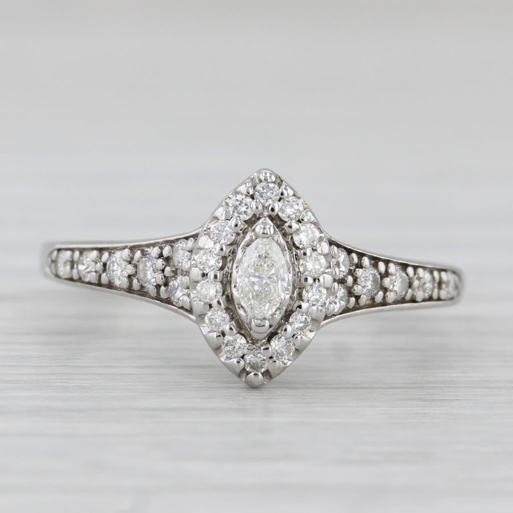 0.33ctw Diamond Marquise Halo Engagement Ring 14k White Gold Size 7