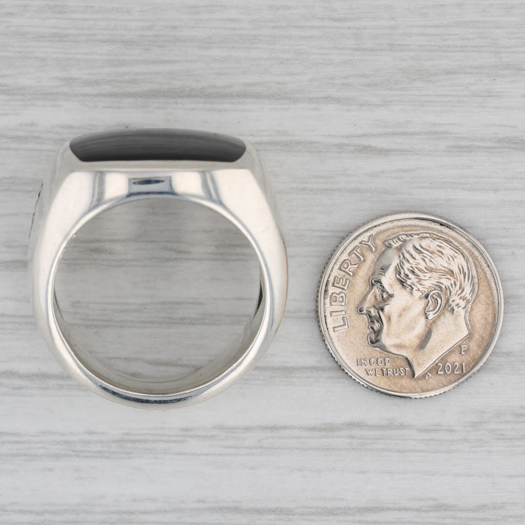 David Yurman Onyx Ring Sterling Silver Size 9.25 Men's Cushion Solitaire