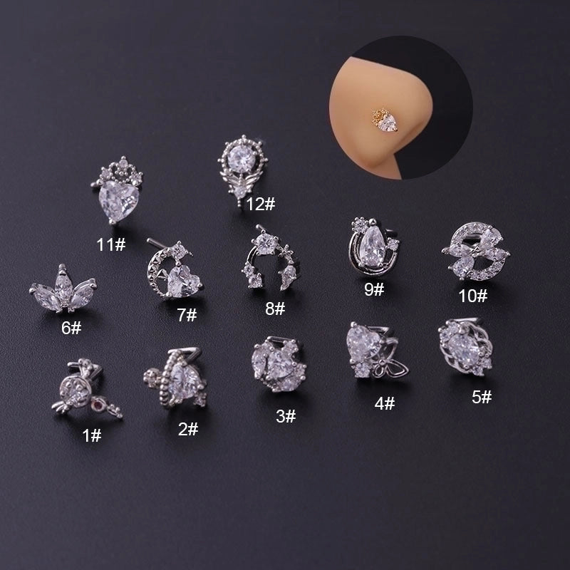 Nose Rings & Studs Fashion Heart 316L Stainless Steel  Copper Plating Zircon