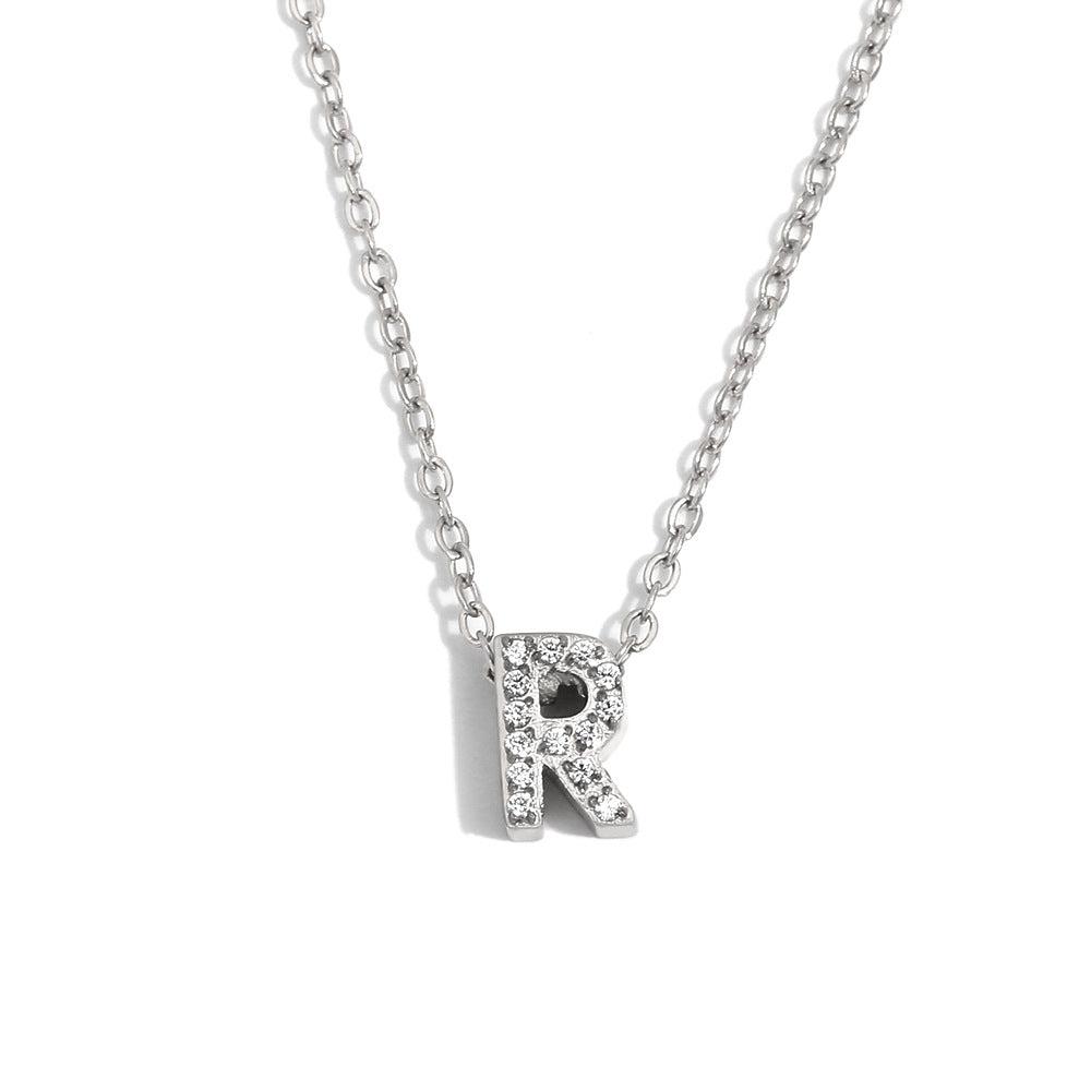 Fashionable And Simple 26 English Letter Pendant Stainless Steel Plated 18K Gold Diamond Small Letter Necklace For Women