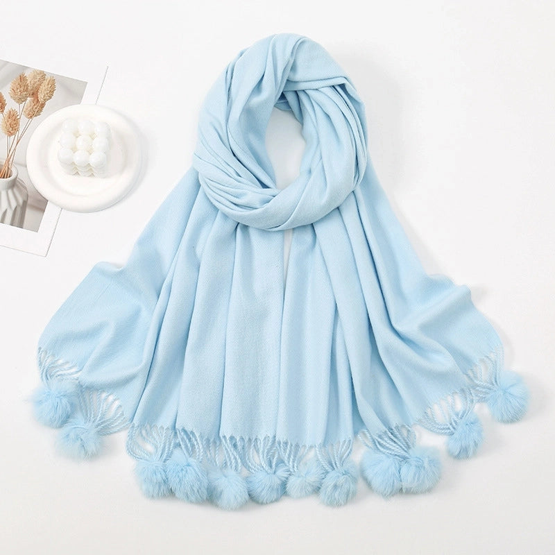 Women's Minimalist Classic Style Solid Color Imitation Cashmere Tassel Scarf