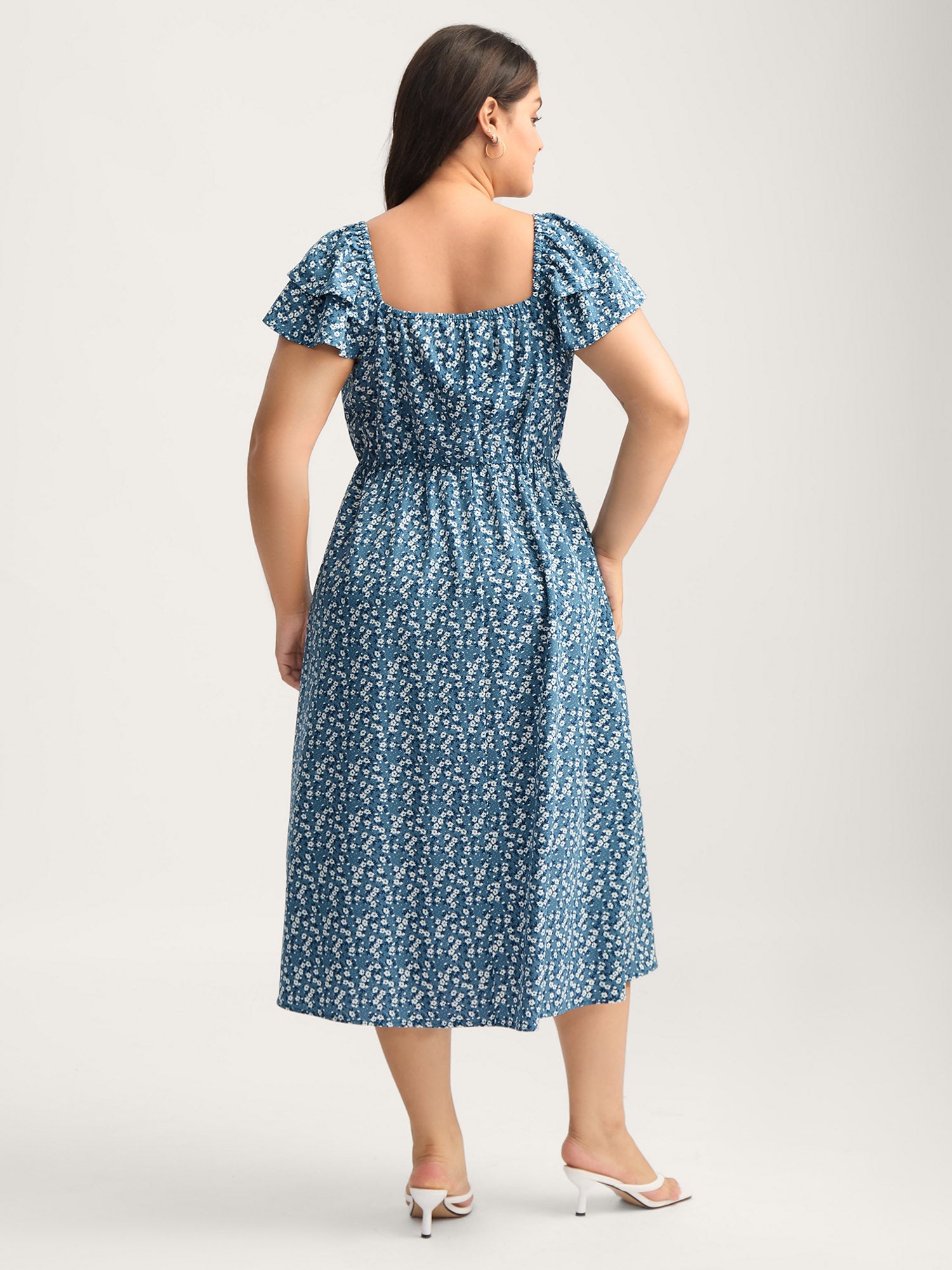 Ditsy Floral Print Layered Ruffled Sleeve Dress