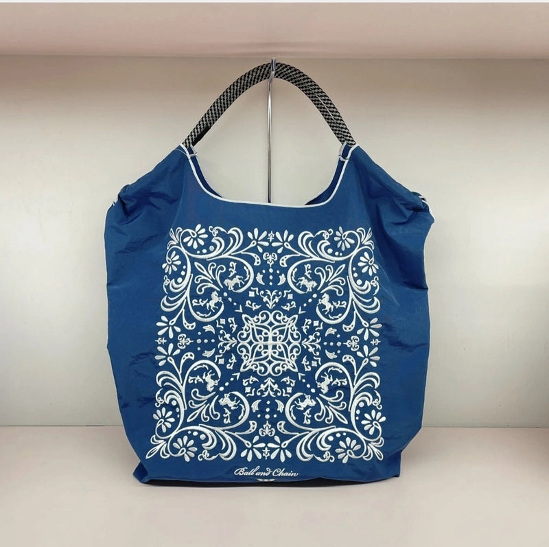 Women's Vintage Style Printing Flower Nylon Shopping Bags