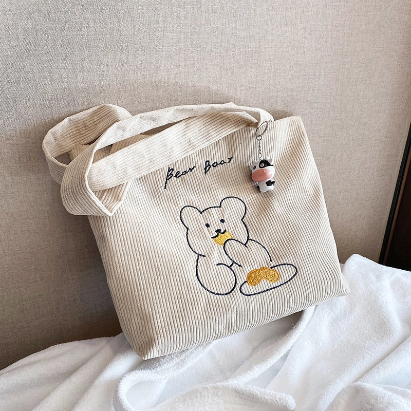 Women's Large Nylon Cartoon Bear Cute Square Open Shoulder Bag