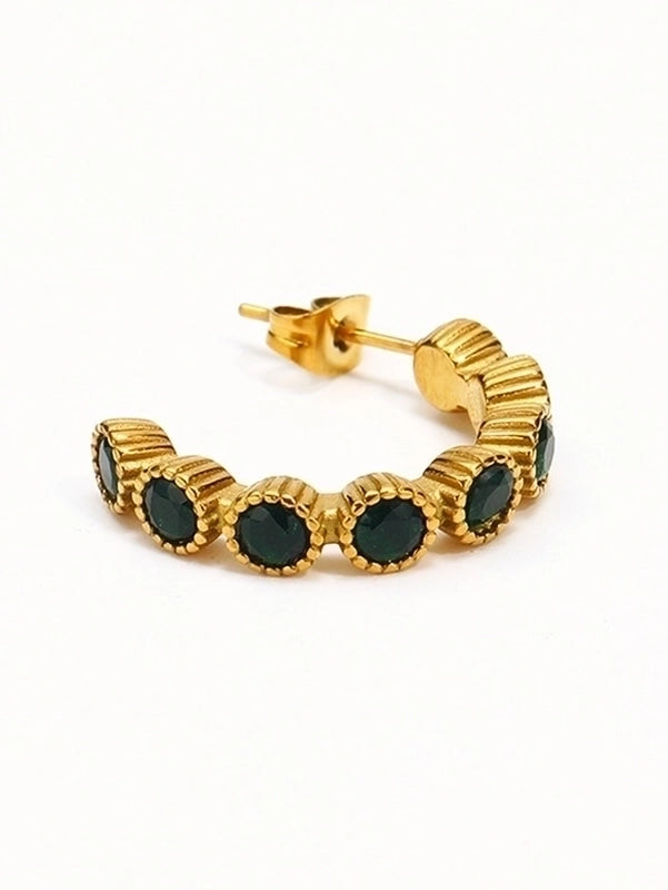 3 Pieces Elegant Vintage Style C Shape Inlay 304 Stainless Steel Artificial Gemstones Artificial Gemstones 18K Gold Plated Ear Studs