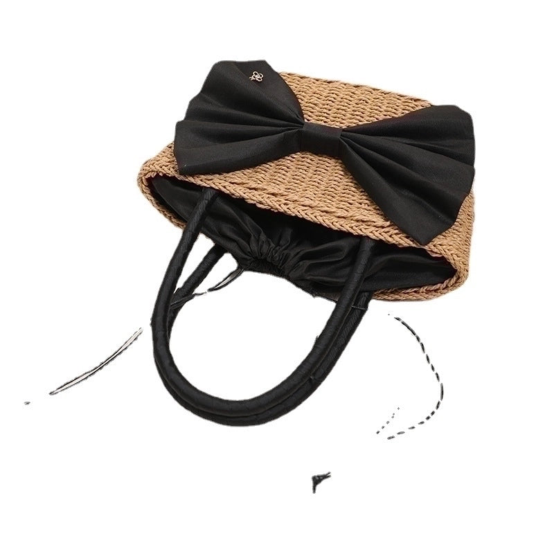 Women's Medium Straw Bow Knot Vintage Style Square String Straw Bag