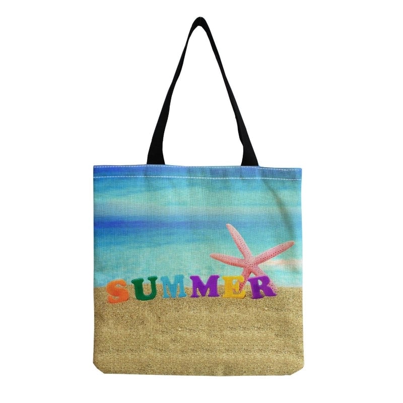 Women's Medium Linen Underwater World Beach Square Open Shopping Bags