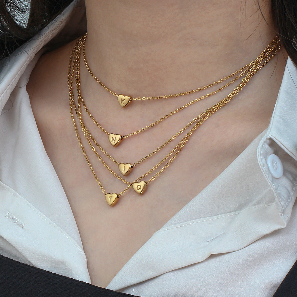 Fashion Heart Stainless Steel 18K Gold Plated Necklaces