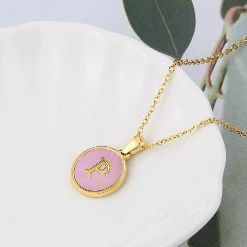 Minimalist Letter Titanium Steel Plating Inlay Shell Pendant Necklace