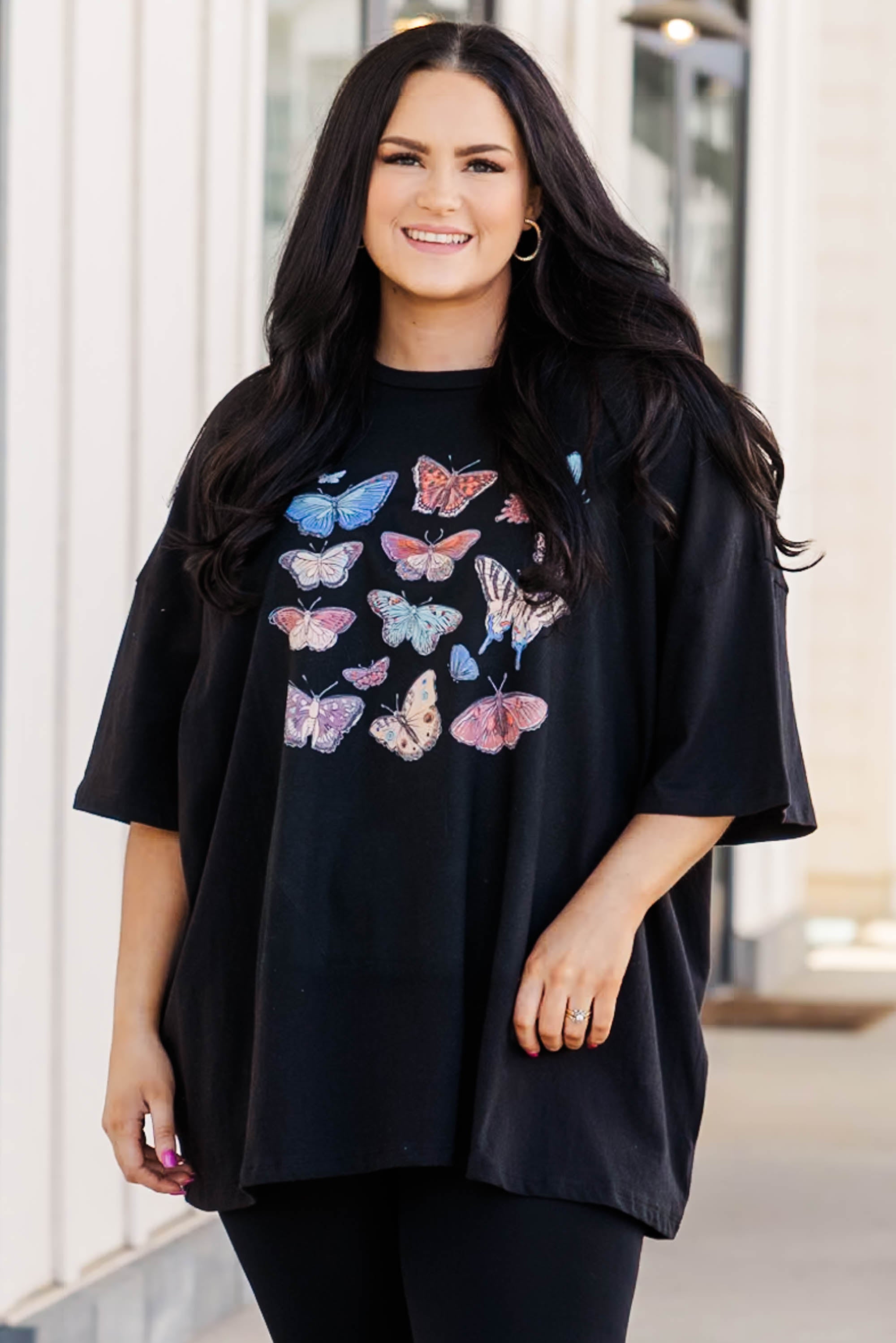 Feeling Butterflies Boyfriend Tee. Black