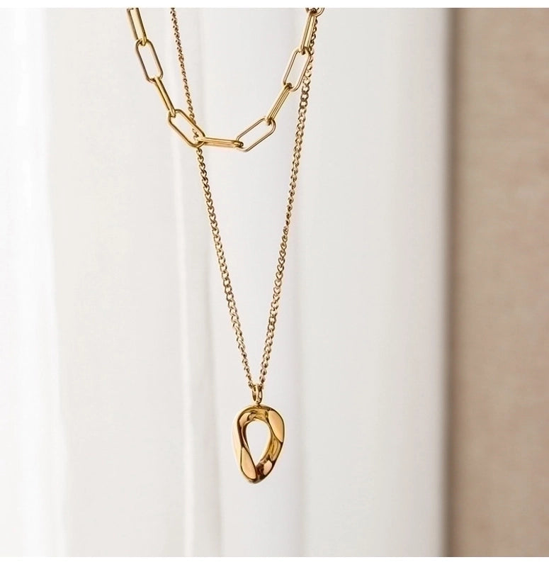 Minimalist Oval Solid Color Titanium Steel Plating Double Layer Necklaces 1 Piece