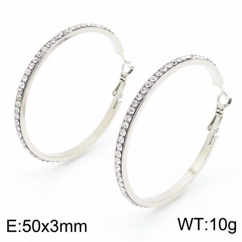 1 Pair Bridal Shiny Solid Color Plating Inlay Stainless Steel Artificial Diamond 18K Gold Plated Hoop Earrings