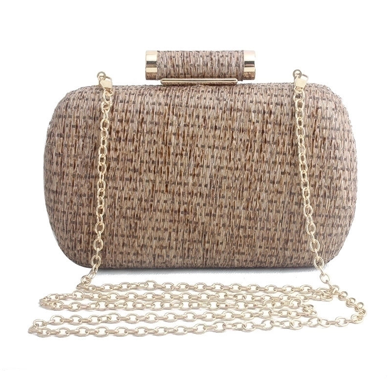 Coffee Gold Straw Solid Color Oval Evening Bags