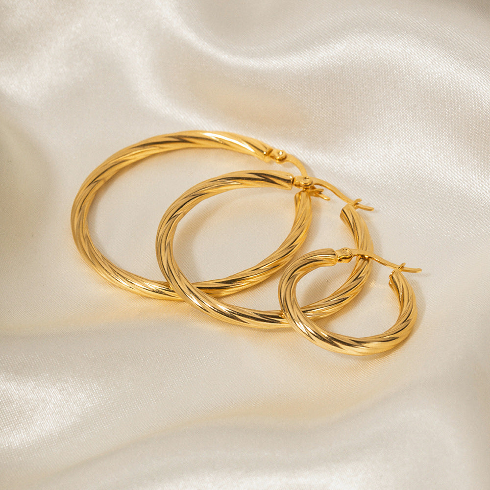 IG Style Round Geometric Stainless Steel 18K Gold Plated Earrings
