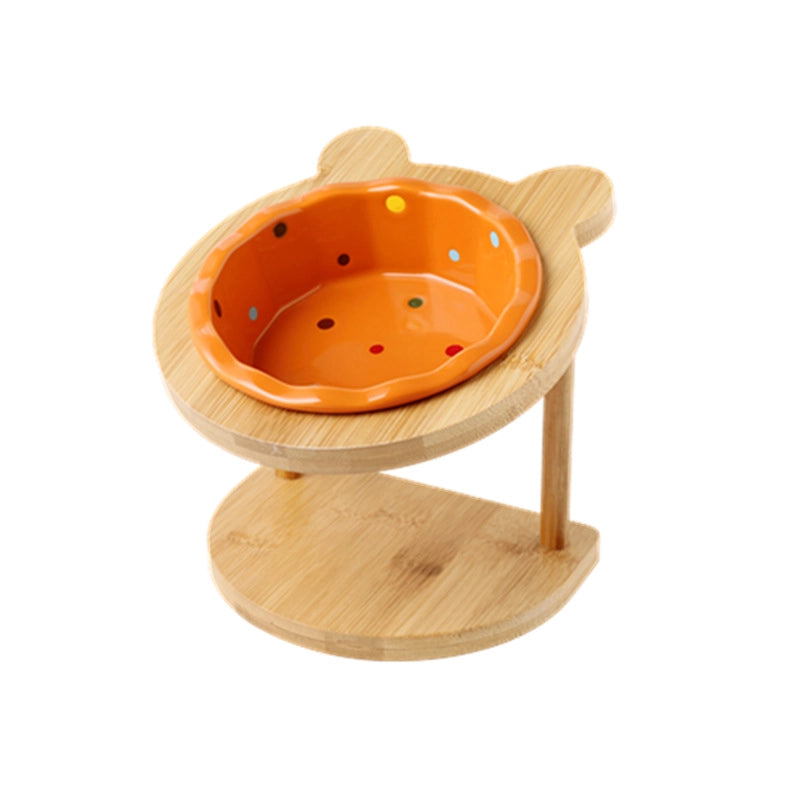Ceramic Cat Bowl Stand Neck Protection Anti-black Chin Feeding Bowl Small Dog Teddy Inclined Cat Food Supplies