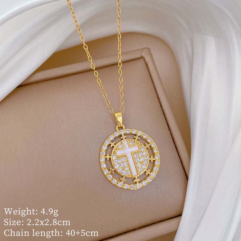 Copper Micro-Inlaid Cross Fashionable And Gorgeous Full Diamond Necklace For Women All-Match Clavicle Chain Titanium Steel