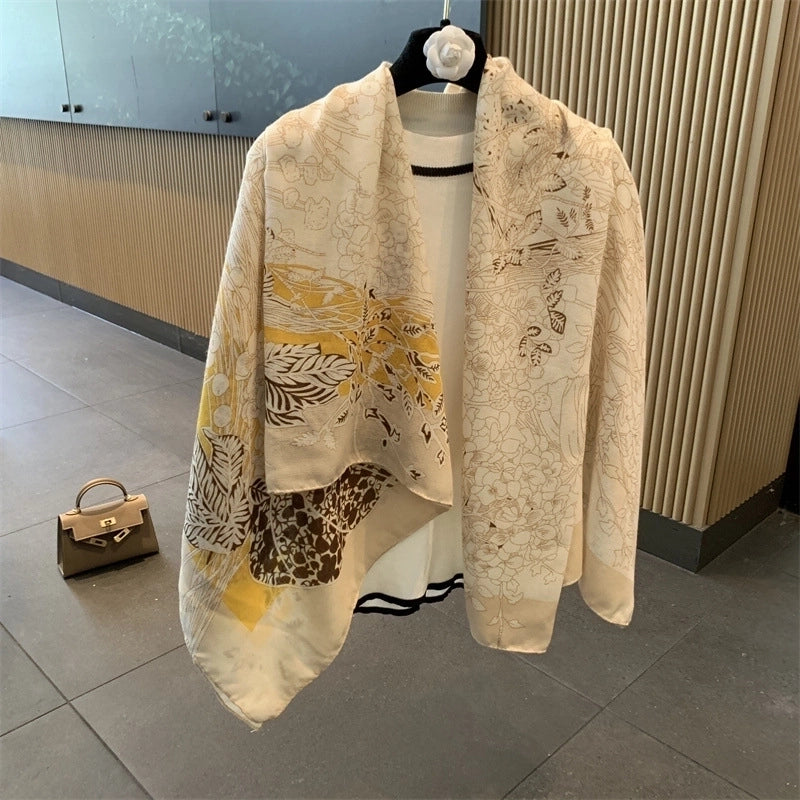 Women's Vintage Style Leaves Polyester Printing Shawl