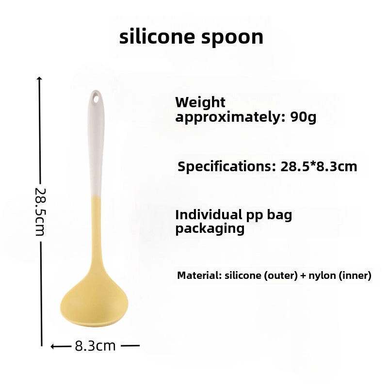 Silicone Soup Spoon Food Grade Long Handle Household Large Soup Spoon High Temperature Resistant Mini Porridge Spoon Frying Spoon Non-stick Cooking Pan Spoon